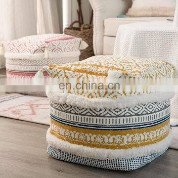 Living Room Decor Boho Design Foot Rest Pouf Washable Home Use Ottoman Pouf With Tassels photo-6