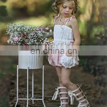 GIRL Sweet Summer Outfit Baby White Lace Ruffle Tops & Striped BLOOMERS 2pcs Sets photo-2