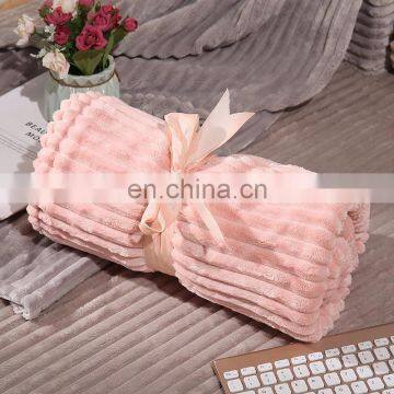 100%polyester Stripping Flannel Blanket for Floor Bed Sofa photo-2