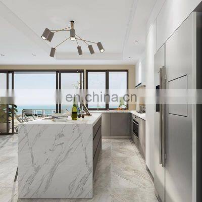 Free 3D Customized High Gloss White Flat Panel Door Cheap Modular Design PVC Modern Kitchen Cabinets