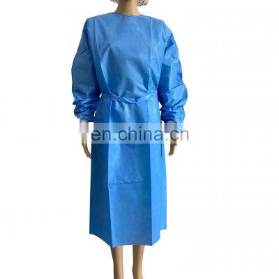 disposable blue SMS dental gowns EN13795 knit cuff