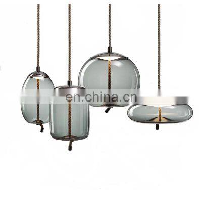 Modern Glass Indoor Pendant Lighting LED Hemp Rope Hanging Lamp Industrial Modern Chandelier for Home