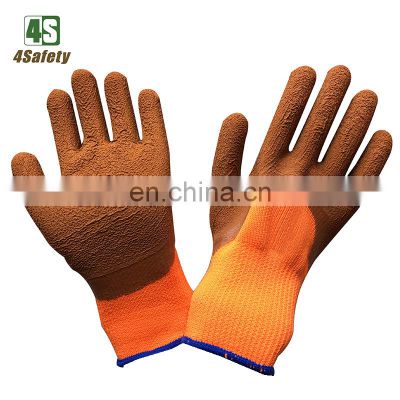 4SAFETY Hi Vis Orange Terry Winter Warm Latex Coating Working Gloves