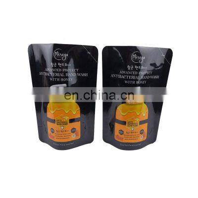 Refillable Glossy Black Stand up Pouch Plastic Liquid Hand Soap Packaging With Own Logo Printed photo-3