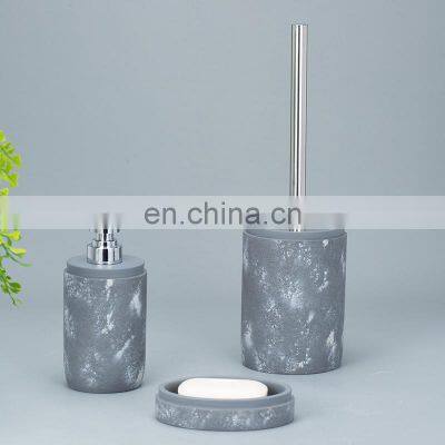 Grey Round Cement Home Decoration Accessories White Pattern Concrete Bathroom Sets photo-3