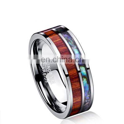 8mm Fashion Luxury Stainless Steel Ring Wood and Shell Inlay Ring Wedding Men Jewelry Gift photo-2