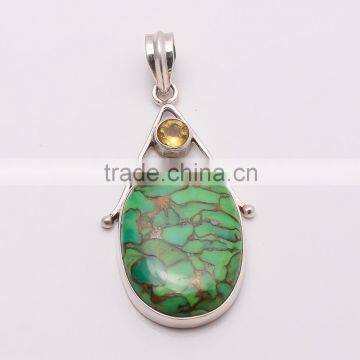 COPPER TURQUOISE PENDANT 925 Sterling Silver Pendant, SILVER JEWELRY EXPORTER,SILVER JEWELRY WHOLESALE,SILVER EXPORTER