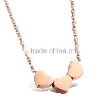 new design Three Hearts Pendant Necklaces For Woman Cute Rose Gold Plated Full Steel Link Chain necklace