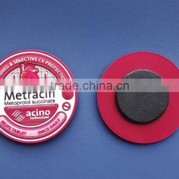 high 3D embossed Switzerland soft PVC round fridge sticker with hard magnet