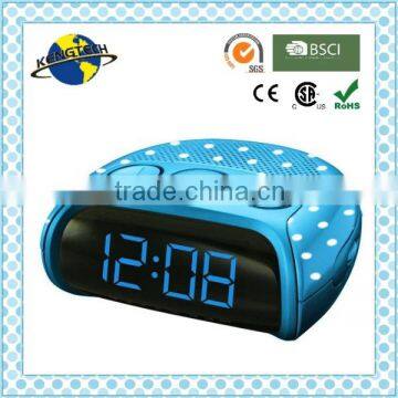 Cute Blue Dot Dual Alarms Light Rim PLL Clock Radio