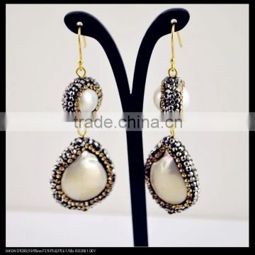 LFD-050E Wholesale Gold Plated Pave Rhinestone Crystal Pearl Dangle Earrings Jewelry Finding