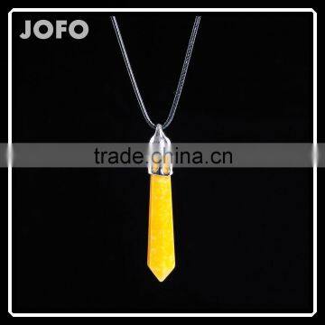 2016 Hot Semi-precious Yellow Jade Bullet Pendant Chain Necklace Women Jewelry SMJ0114