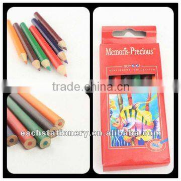 BSCI factory stationery 3.5'' mini color pencil set,6pcs/set in paper color box.small pencil