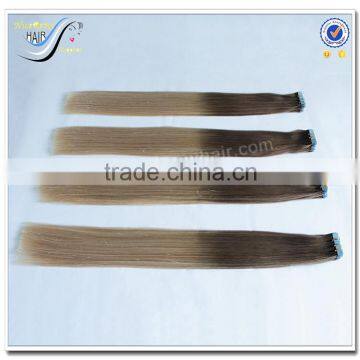 Wholesale top quality silky straight ombre 100% virgin human hair tape in hair extensions