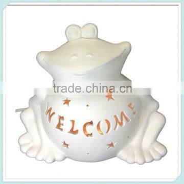 ceramic frog statue bisque light