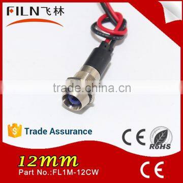Wenzhou red Lamp White metal 12mm DC 12V led indicator led turn signal lights with wire