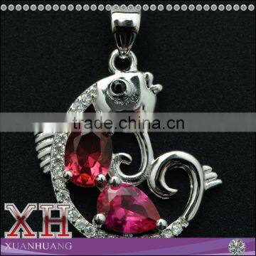 Turkey Jewelry 925 Sterling Silver Fish Pendant with Ruby Color Stone