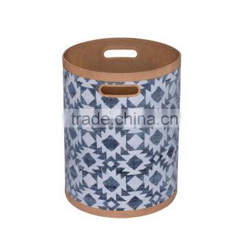 Natural Fibres Decorative Canvas Printed Round Storage Box, Large