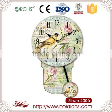 Economical price yellow bird and flowers design roun pendulum clock wall pendulum