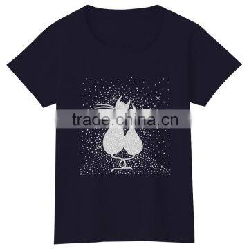 OEM Wholesale Glitter Rhinestone Cats Motif Shiny Bling Women Tshirt photo-3