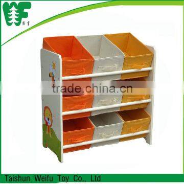 colourful wooden pipe materia storage shelf