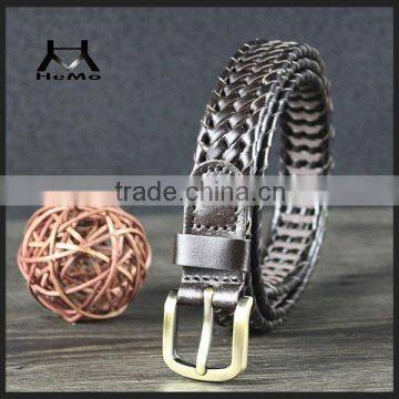 2015 fashion design braided belt with genuine leather