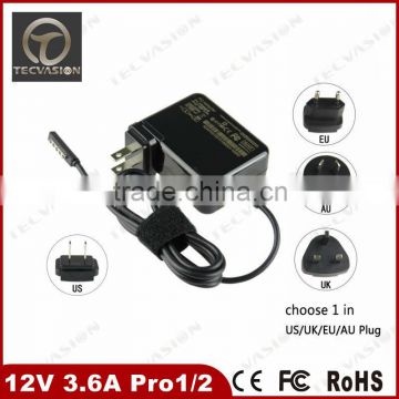 Hot selling 12v 3.6a ac adapter universal adapter for microsoft surface pro power ac adapter 3.6a 12v