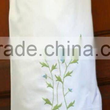 Hand embroidered white cotton plastic bag holder-blue flower