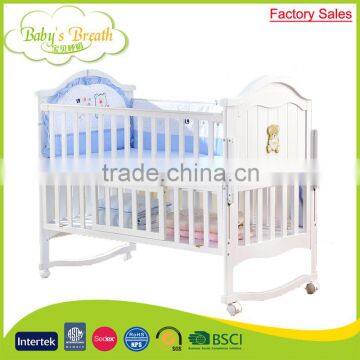 WBC-01A factory sale new model luxury wooden softextile baby crib attached bed