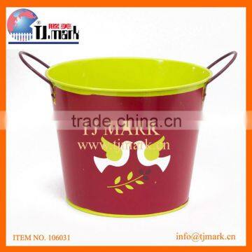 GARDEN WATERING BUCKET PAINTED METAL FLOWER BUCKET DUAL TONES BUCKET