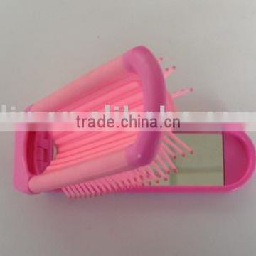 travel foldable pocket hair brush with cosmetic mirror set