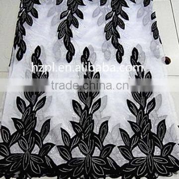 Geometric Embroidery Design Chemical Lace African Water Soluble Lace Fabric With Velvet Lace/french Lace(PL3452) photo-3