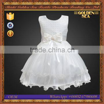 latest design butterfly white sleeveless girl party wear western dress