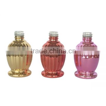 beautiful 15ml nail polish bottle fancy design empty glass bottle, shiny gold electroplated bottle nail polish in unique shape