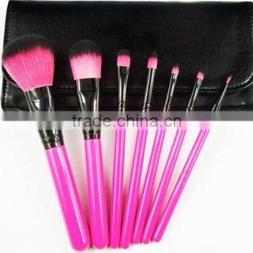 pink 7 pcs cosmetic make up brush set with black pouch