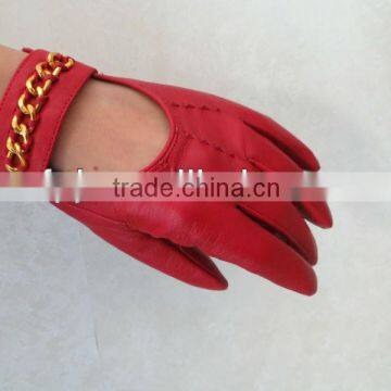 Wrist gauntlet genuine short red gloves leather for lady