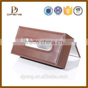 2015 wholesale Cutom New Genuine leather office stationery cube style tissue box