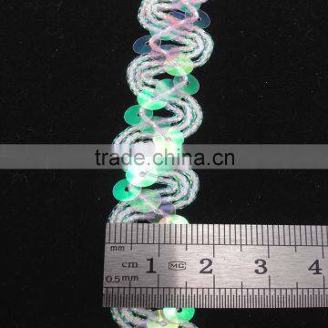 lace braid embellishment wave style metallic iridescent white sequin trim