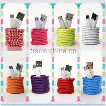 Charger Cable Fabric braided wire USB Data Sync cloth Woven Fiber Knitted 1M 2M 3M Colorful Nylon Cords for Android Smart Phone