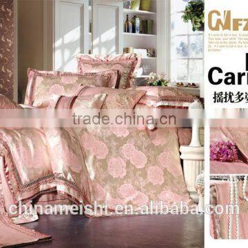 Jacquard home textile imitated silk woven 7 pcs rayon silk bedding set