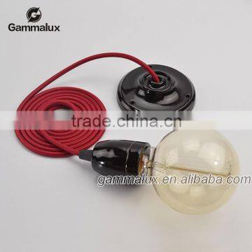 Wholesale Black Ceramic Ceiling Rose Lamp Holder, Black Red Lamp Holder with Braided Round Wire