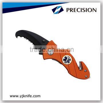 EMT Rescue Pocket Folding Knife with Orange Aluminum Handle
