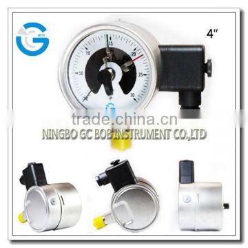 High quality 4 inch stainless steel electro contact manometer with bottom mounting