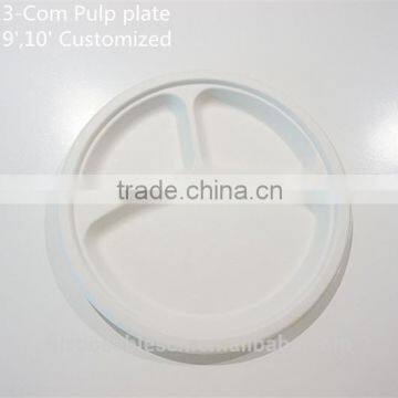 Disposable Biodegradable 3 Comparment sugarcane Pulp fiber round plates