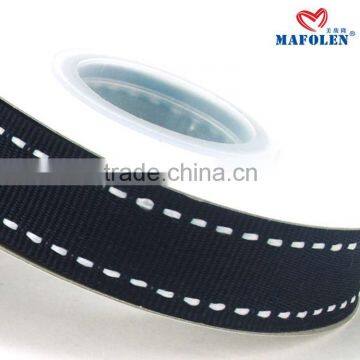 Solid Color Wholesale 7/8 Black Ribbon With White Stitched Grosgrain Ribbon photo-2