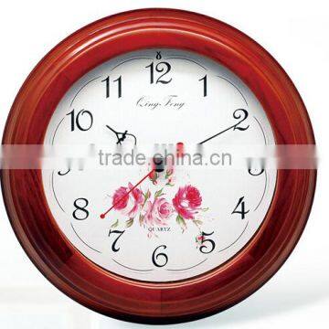 Round clock digital wooden wall clock flower design 12W07RB-33