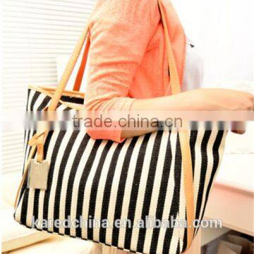 Wholsale Fashion lady shopping cotton bag strip shopping bag