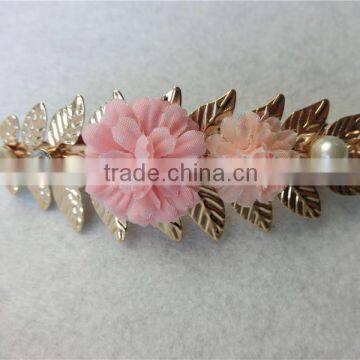 Baroque vintage old golden Metal leaves french hair clip women leather flower pearl hair accessories Fashion hair FHBAC2001-1