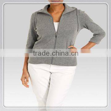 2016 Spring fashion design hot selling plain zip-up hoodie for women