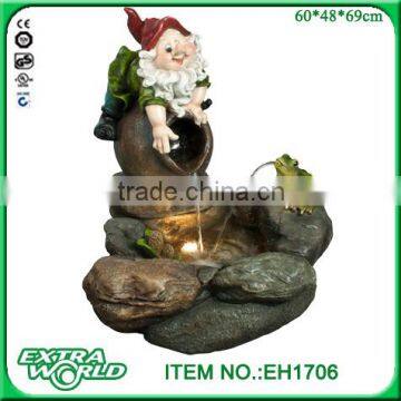 resin led frog and dwarf on jar garden water fountain